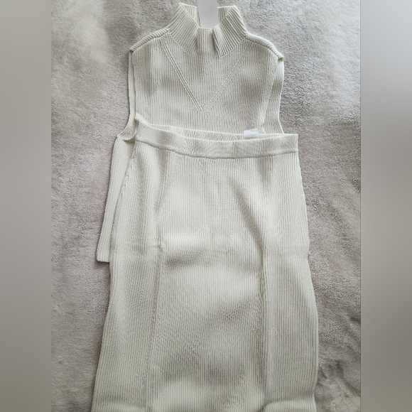 H&M co-or ord Set KNIT-RIB Sleeveless Top & Pencil maxi Skirt Cream Sz L, XL NWT - Picture 3 of 16
